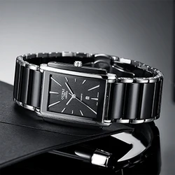 Oupai rectangular black ceramic quartz watch business simple luxury watch men's waterproof