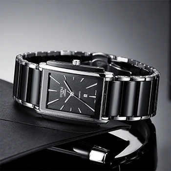 Oupai rectangular black ceramic quartz watch business simple luxury watch men's waterproof