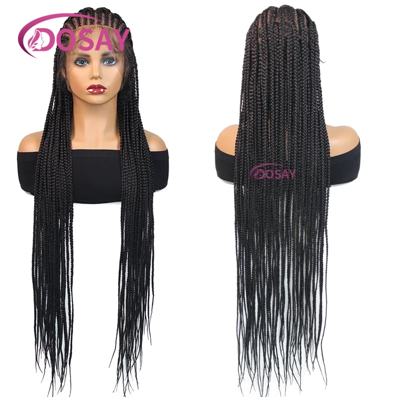 36インチ合成編み込みウィッグ、黒人女性用フルレースウィッグ、結び目のないボックスブレイズウィッグ、ベビーヘア付きコーンロウブレイズレースウィッグ