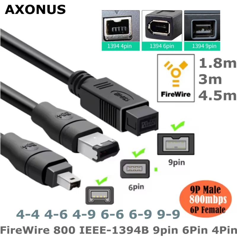 FireWire 800 IEEE-1394B 9pin 6Pin To 6pin 4 Pin To 4 Pin IEEE 1394 For ILink Adapter Cable 4Pin To Firewire 400 Cable 1.8m 3m 5m