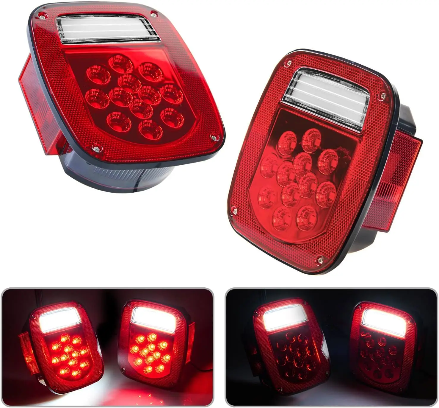 

LED Tail Lights for 1979-2006 Jeep Wrangler TJ YJ CJ-5 CJ-7, Red Square Brake Stop Turn Signal, 2PCS