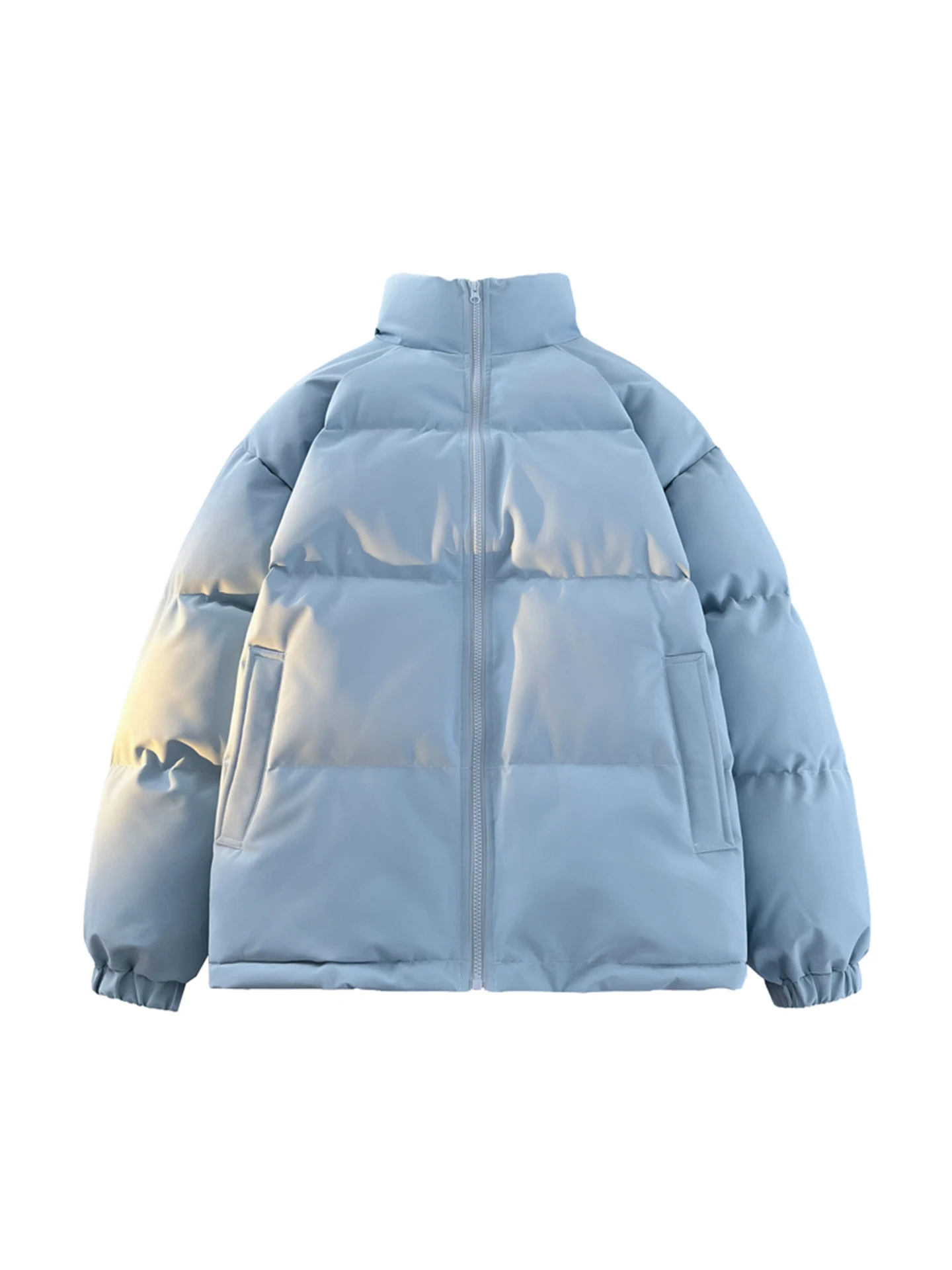 Short Thickened Cotton Jacket Blue Stand Collar Unisex Winter Warm Bread Style Casual Loose Fit Youth Popular Spring Autumn
