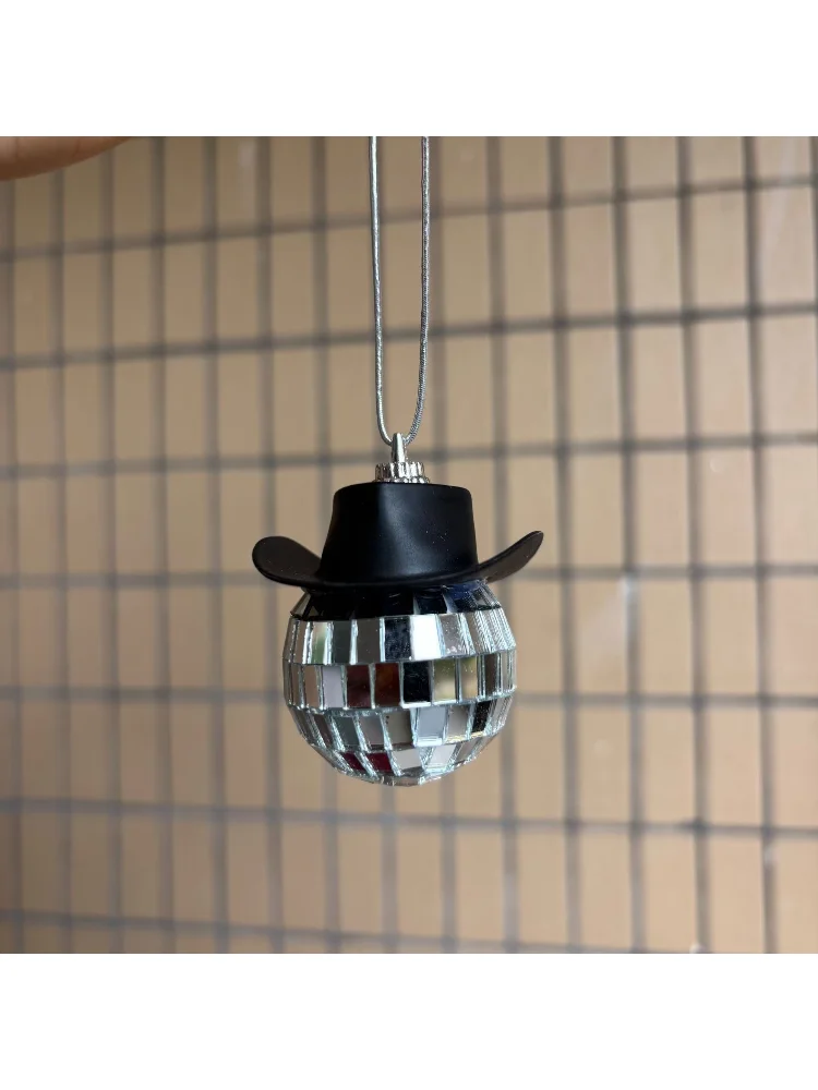 Pink Cowgirl CowBoy Hat Car Charm Rear View Mirror Hanging Disco Ball Bling Keychain Western Accessories Bag Decor Car Makeover