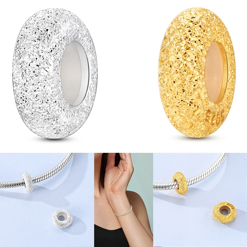 925 Sterling Silver Charms Bead CZ Zircon Sand Textured Rubber Stopper Clips Dangle Fit Original Bracelet DIY Women Jewelry