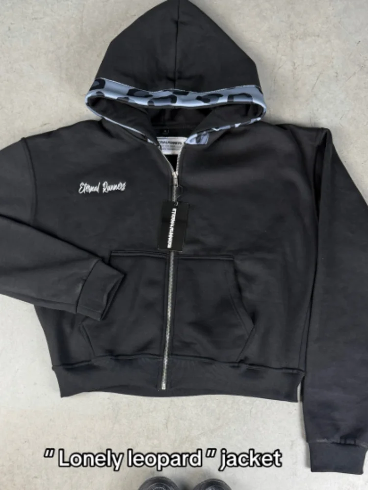 

American Gothic rock border leopard print design loose pants for men Y2K street hip-hop Harajuku loose sweatshirt set