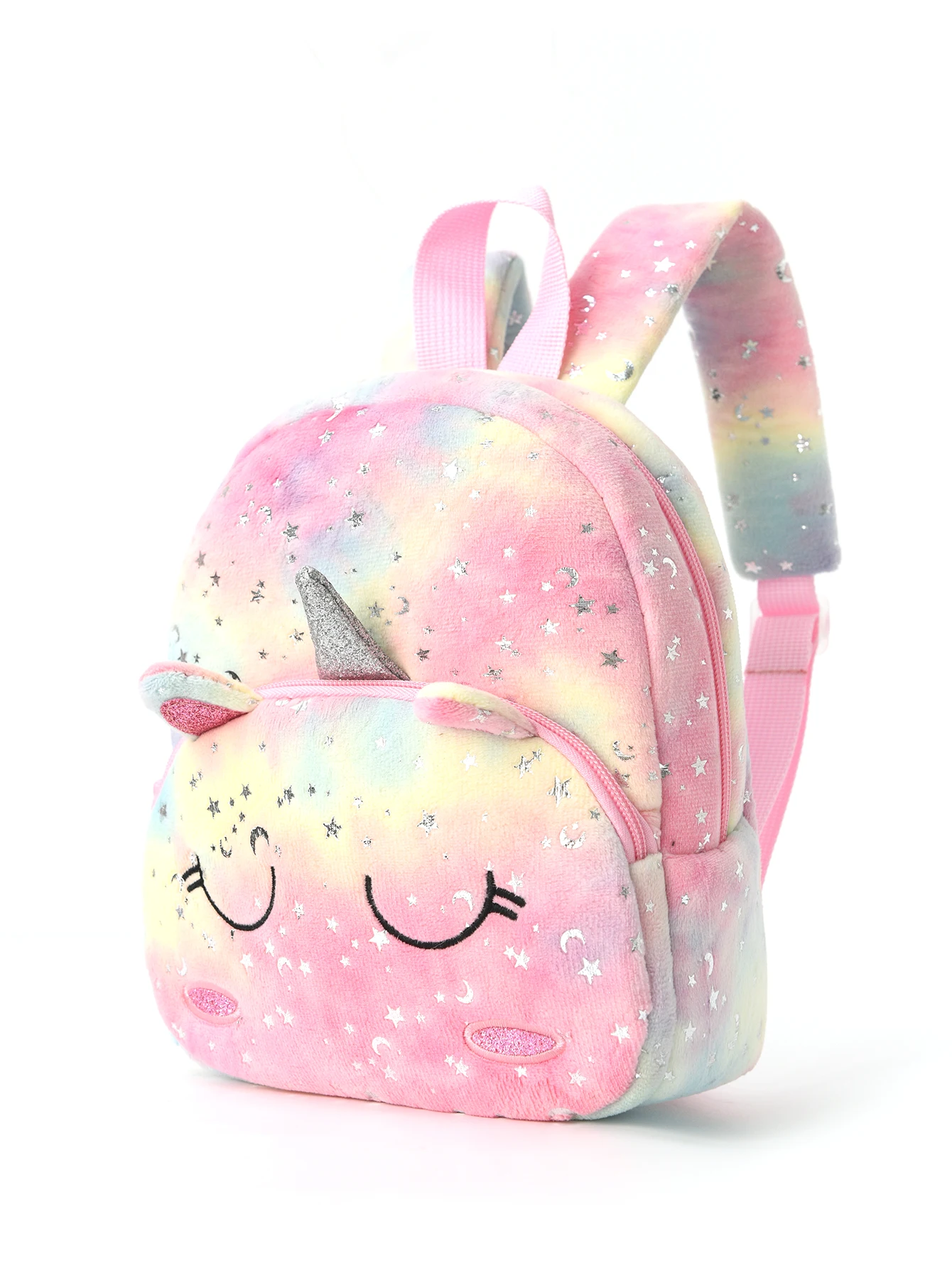 1pc Plush Printed Cartoon Unicorn Children'S Backpack, Suitable For Girls, Students, Outdoor Travel, School, Holiday Gifts