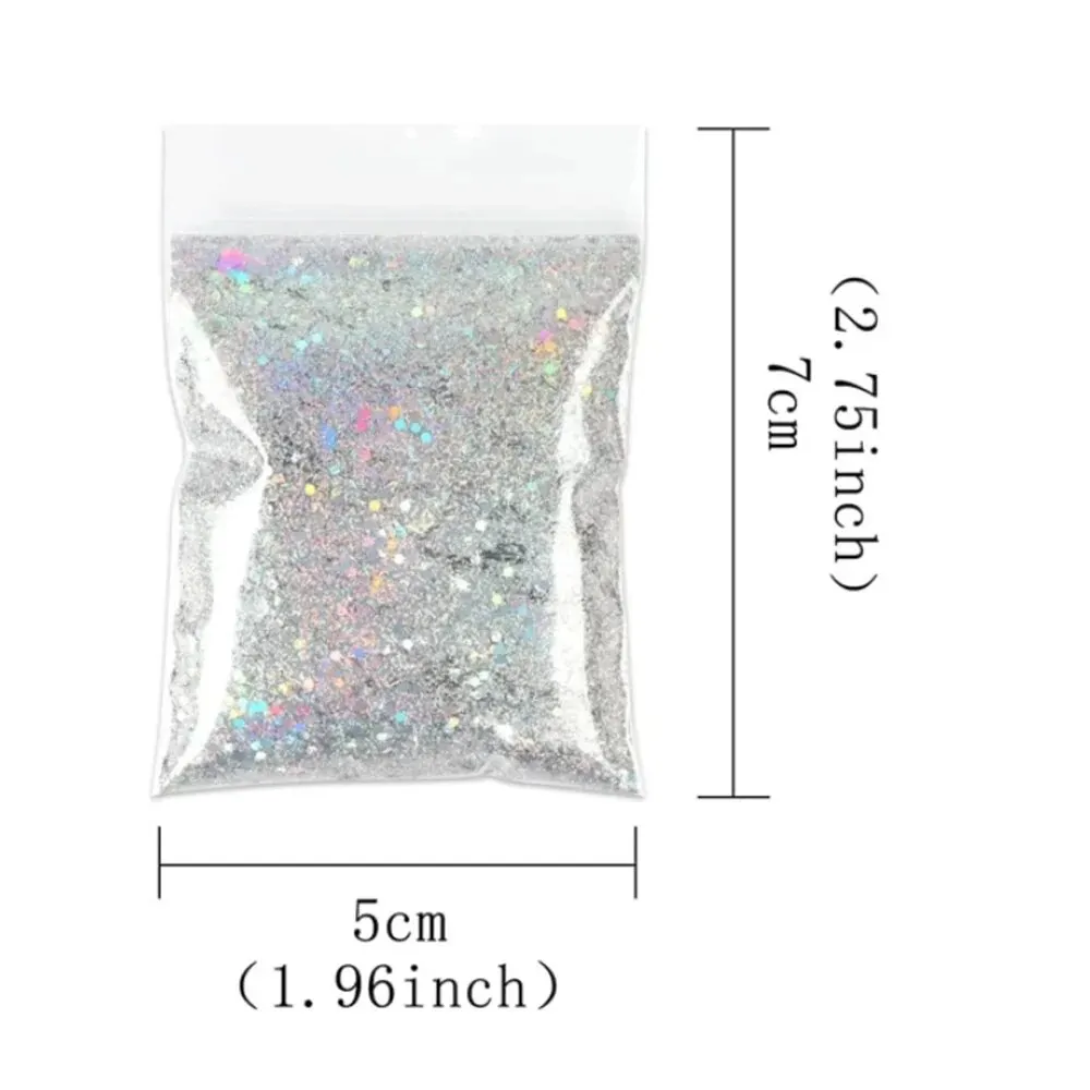 1Bag 10G Holographic Silver Chunky Glitter Powder Mixed Hexagon Shape Sequins for Gel Nail Polish Epoxy Resin DIY Accessories