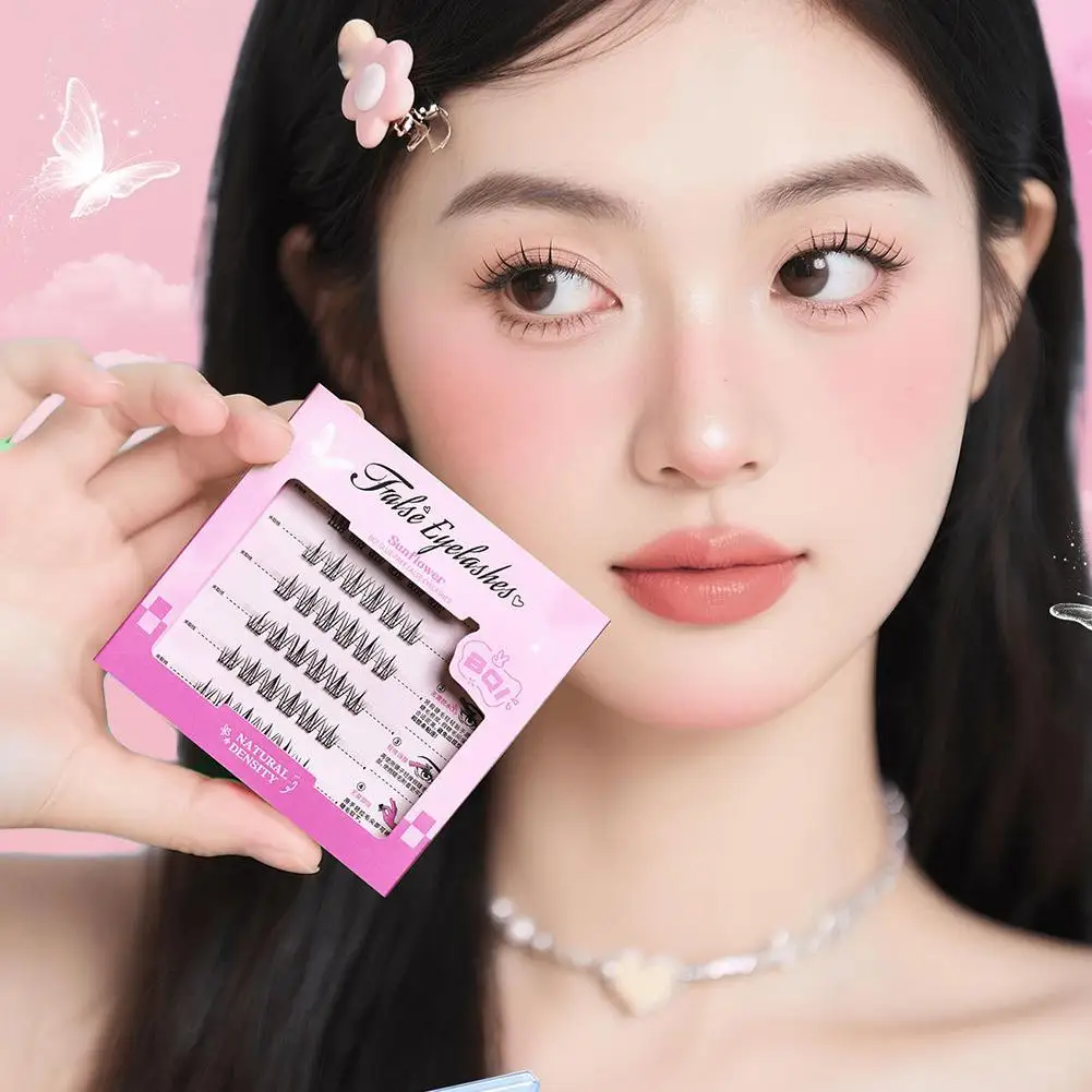 Self Adhesive Eyelashes Reusable Adhesive Eyelashes Cluster Pre-Glued Curl Eyelashes Glue Lashes No O6E6