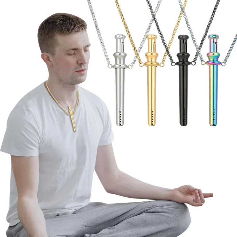 1pc Stress Anxiety Relief Stainless Steel Necklace for Men Women Quit Smoking Meditation Jewelry for Anxiety & Stress Relief