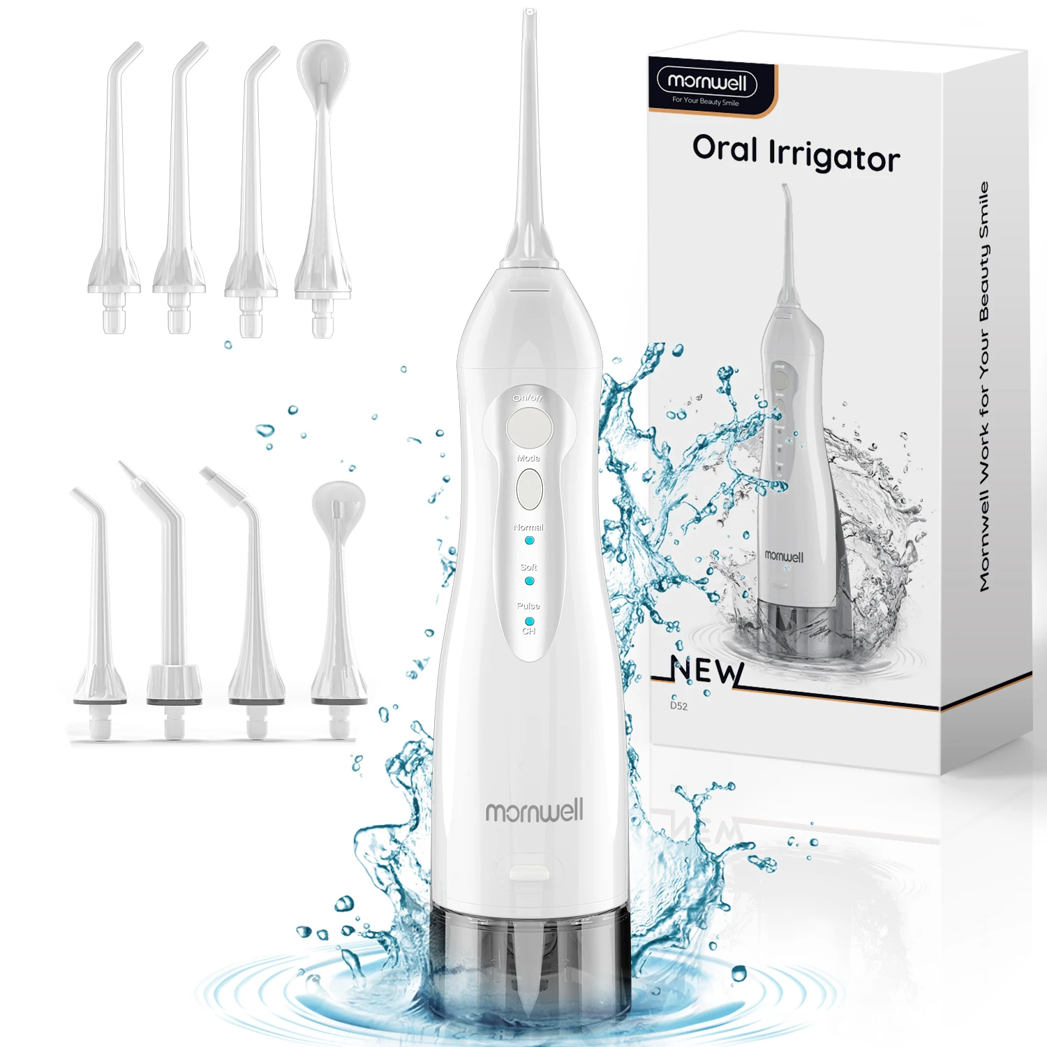 Portable Rechargeable Oral Irrigator with 300ML Tank 3 Modes 8 Replaceable Tips-IPX7 Waterproof Water Dental Picks for Home Use