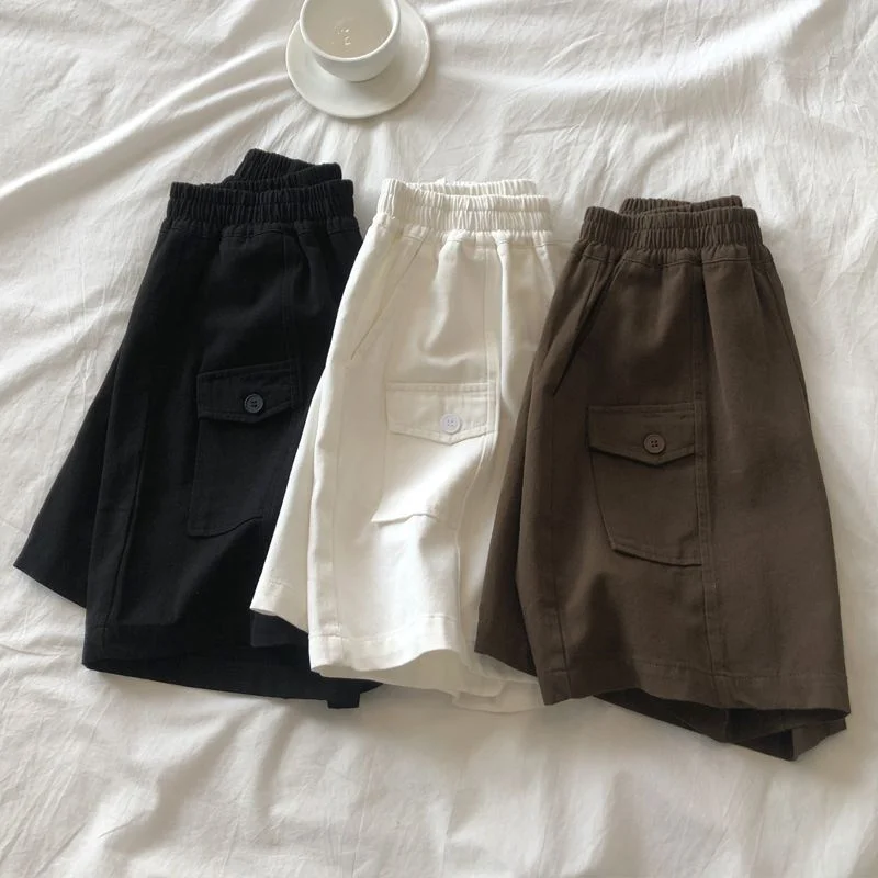 

Женские повседневные шорты больших размеров с высокой талией и карманами, летние свободные брюки длиной три четверти для полных девушек