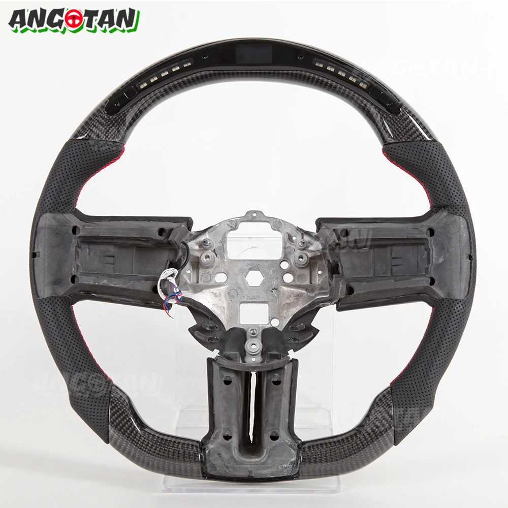 

Customized LED Carbon Fiber Steering Wheel For Ford Mustang GT 2010 1011 2012 2013 2014 Racing Wheel Red Stripe Perforated