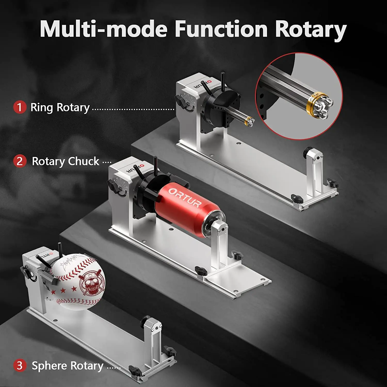 

ORTUR 3-in-1 Multi-function Rotary Roller Chuck For Laser Engraver CNC Engraving Cutting Machine Cylindrical Ring Objects YRC1.0