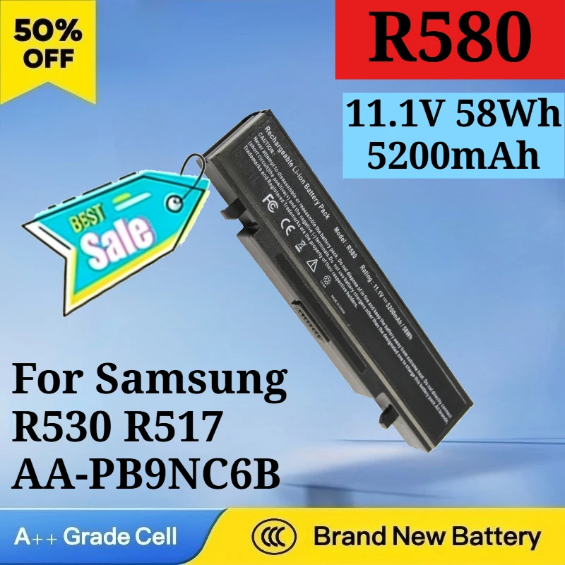 R580 11.1V 58Wh 5200mAh Laptop Battery for Samsung R530 R517 AA-PB9NC6B AA-PB9NS6B AA-PB9NC6W AA-PB9NC5B AA-PL9NC2B AA-PL9NC6W