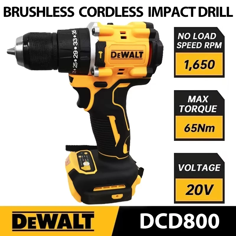 Dewalt DCD800 1650RPM Cordless Impact Drill 1/2 Inch Brushless Electric Screwdriver Lithium Electric Tool For Dewalt 20V Battery