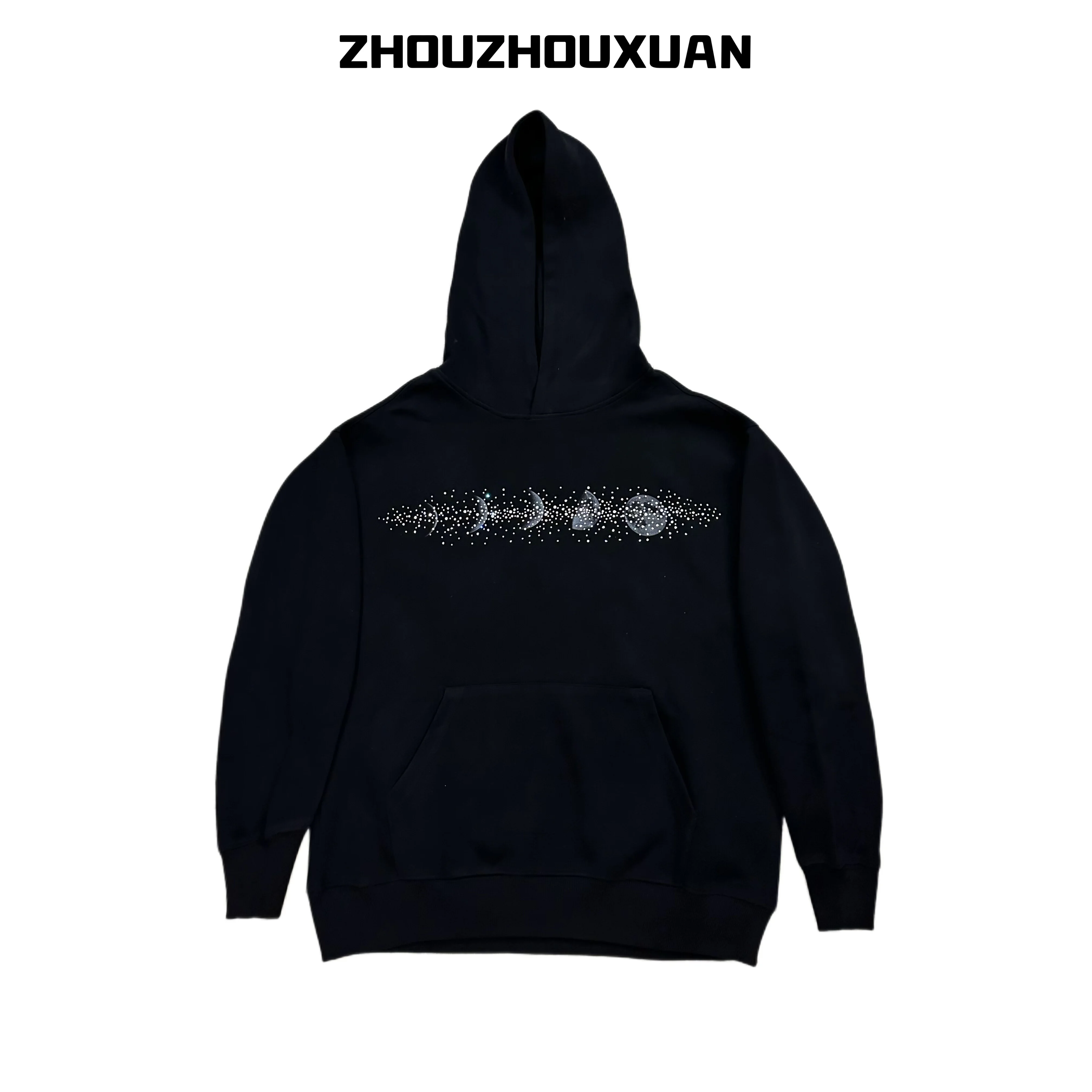 American Heavy Industry Original Rhinestone Hooded Sweatshirt Crew Neck Sweatshirt Unisex Loose Casual Fashion Trend Pullover