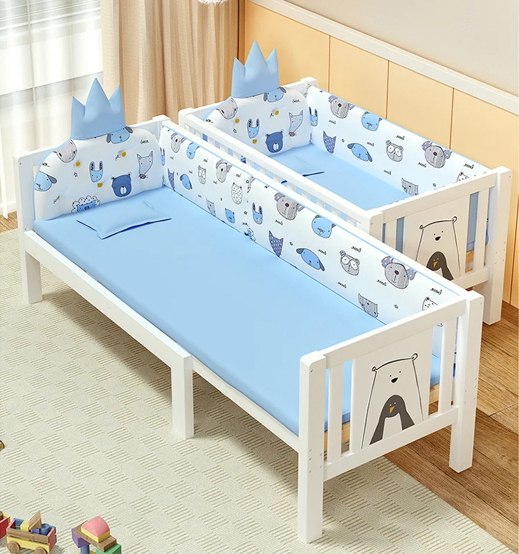 

Hot Selling Customizable European Style Wooden Children Splicing Bed Home Bedroom Furniture Luxury Kids Bed With Guardrail