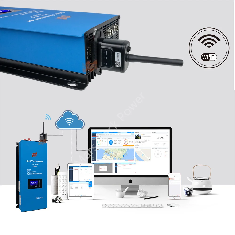 Imagem -02 - Mppt no Inversor de Grade com Limitador 2000w 48v ac 230v 240v ac Fases Carga de Despejo Wifi Lcd Dc22-90v to Ac95265v