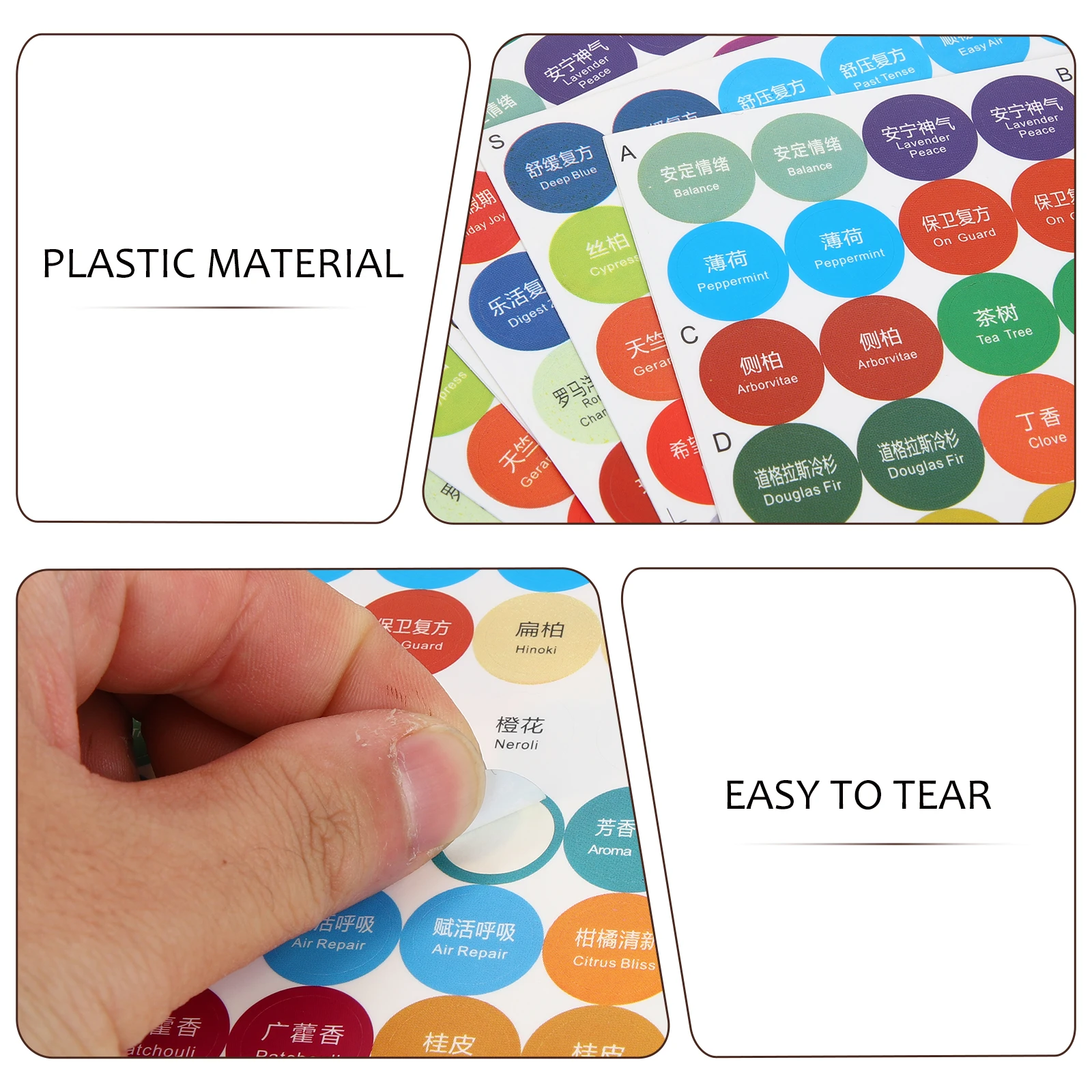 4 Sets Cap Stickers Round Labels Plastic Essential Oil Tags for Bottles Round Labels Vials Boxes Files Folders