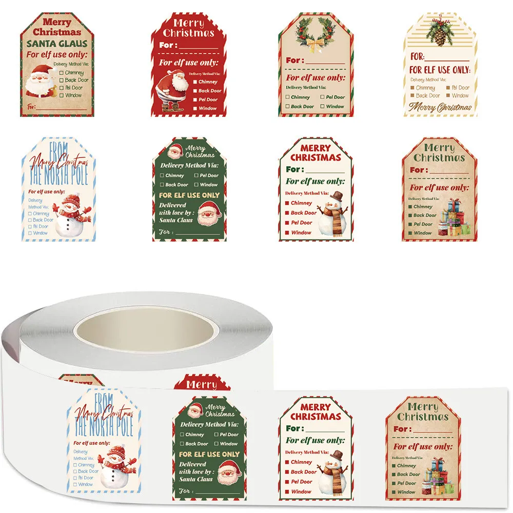 Christmas Package Sealing Adhesive Stickers 500 Sheets Per Roll Roll‑Format Decals for Gift Hamper Decor