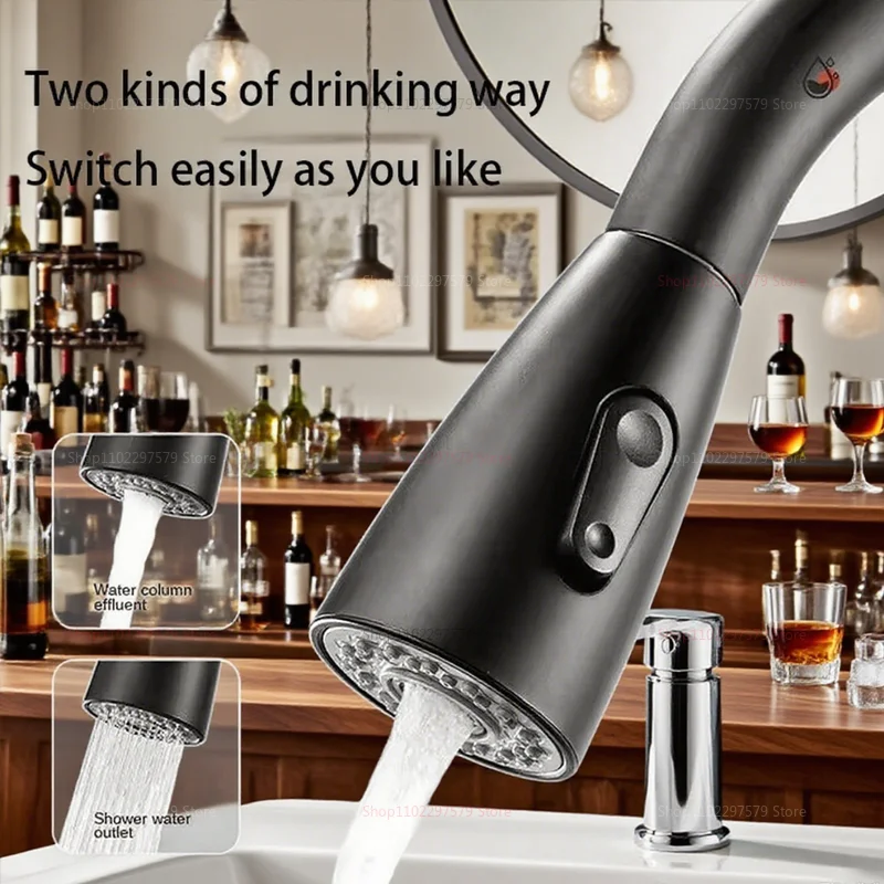 صنبور مطبخ من الفولاذ المقاوم للصدأ بفتحة واحدة صنبور سحب 360 صنبور خلاط حوض دوار مع رأس رش تدفق لسهولة التنظيف #4