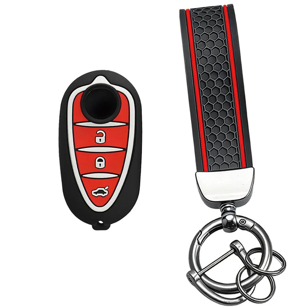 Lateral Hex Red Stripe Sleeve With Keychain Fit Alfa Romeo 159 GTA Mito Soft Contoured Flip Car Remote Protector Case