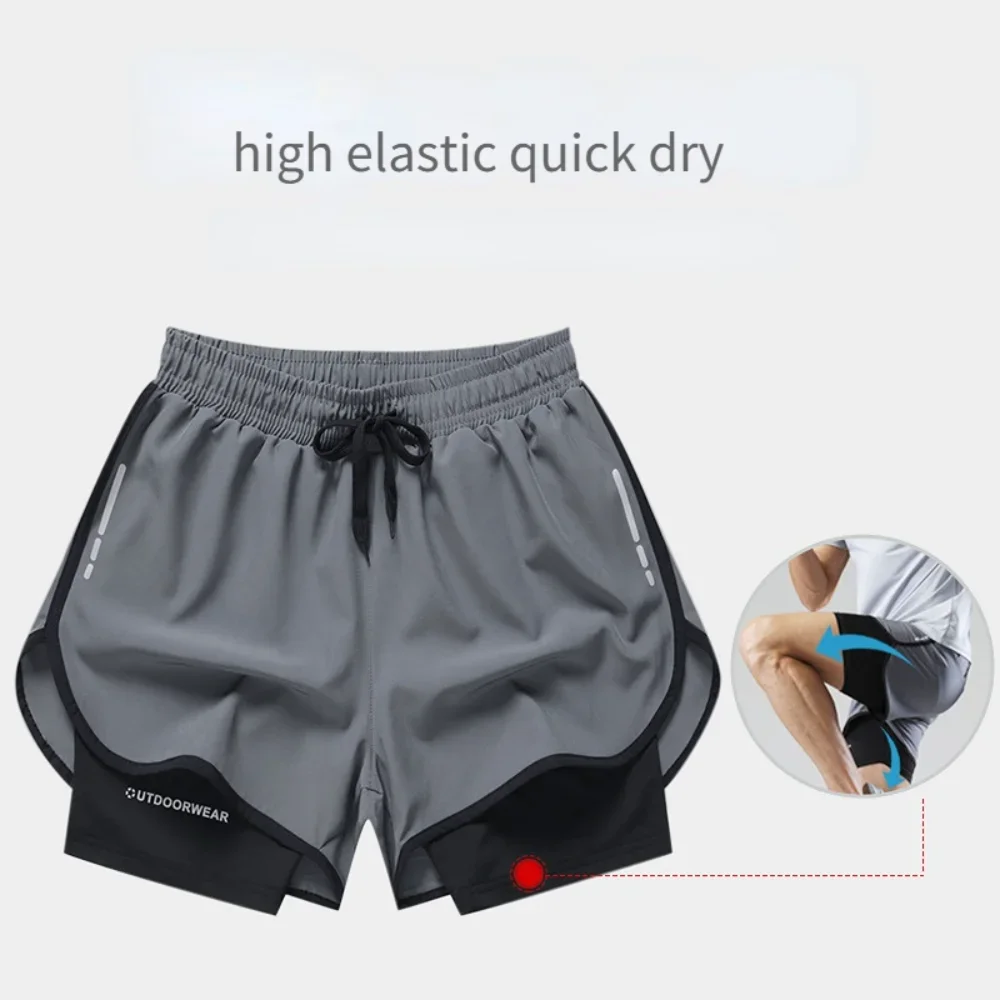 Quick-dry Sports Shorts Men\'s Basketball Marathon Running Fitness Three-point Gym Shorts Fake Two Anti-walking Swimming Trunks