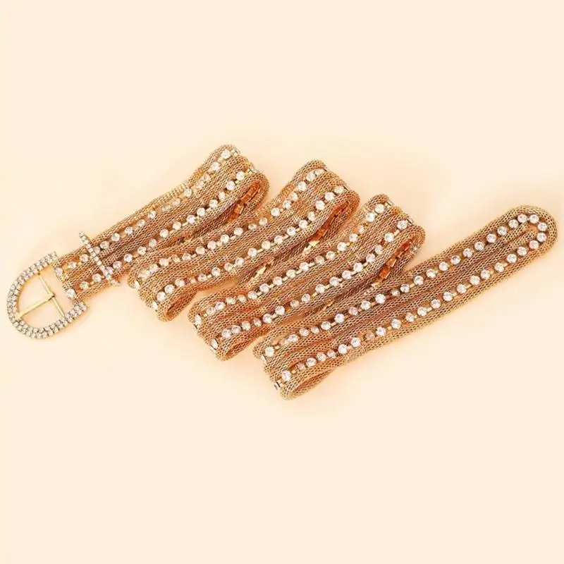 

652F Adult Shinning Waist Belt Luxurious Pin Buckle Waist Belt Adjustable Length Y2K Waist Belt for Nightclub