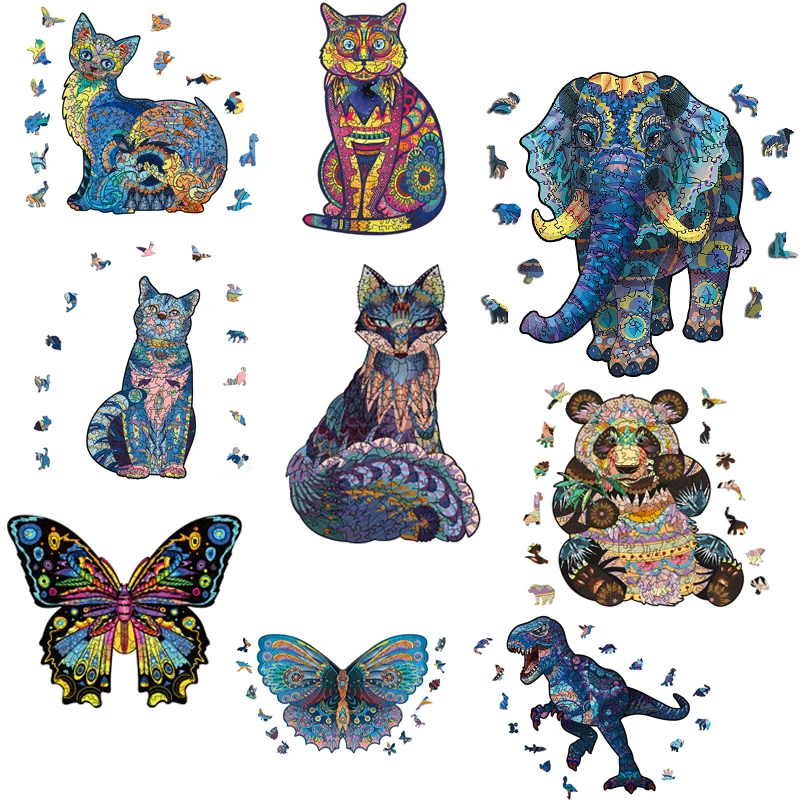 

Fashion 3D Wooden Jigsaw Puzzles Fox Cat Elephant Animal Puzzle for Adults Kids Interaction Brain Teaser Game Wood DIY Toys Gift