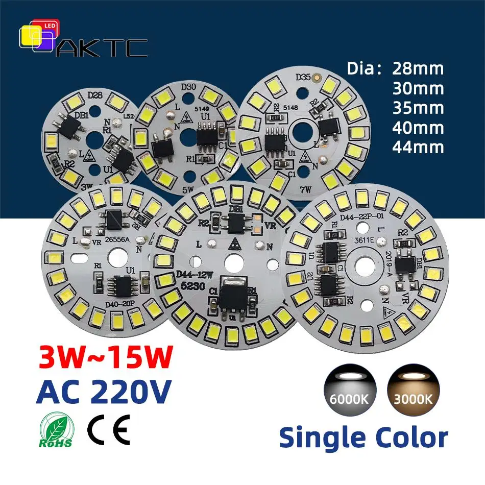 LED Lamps Bulb 2835 Chip Lights Board 220V AC 3W 5W 7W 9W 12W 15W Smart IC No need Driver Warm White Round Aluminum Source Plate