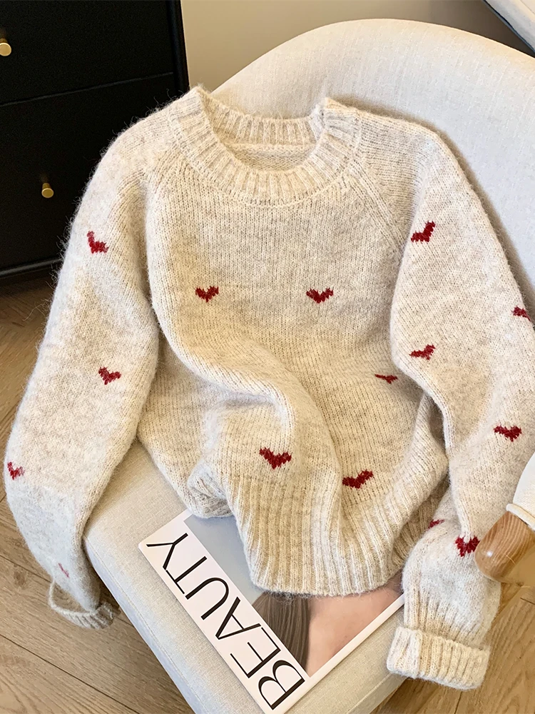 Women Apricot Sweater Harajuku Y2k Long Sleeves O-Neck Knitted Cashmere Sweaters 90s Aesthetic Vintage 2000s Clothes Autumn 2024