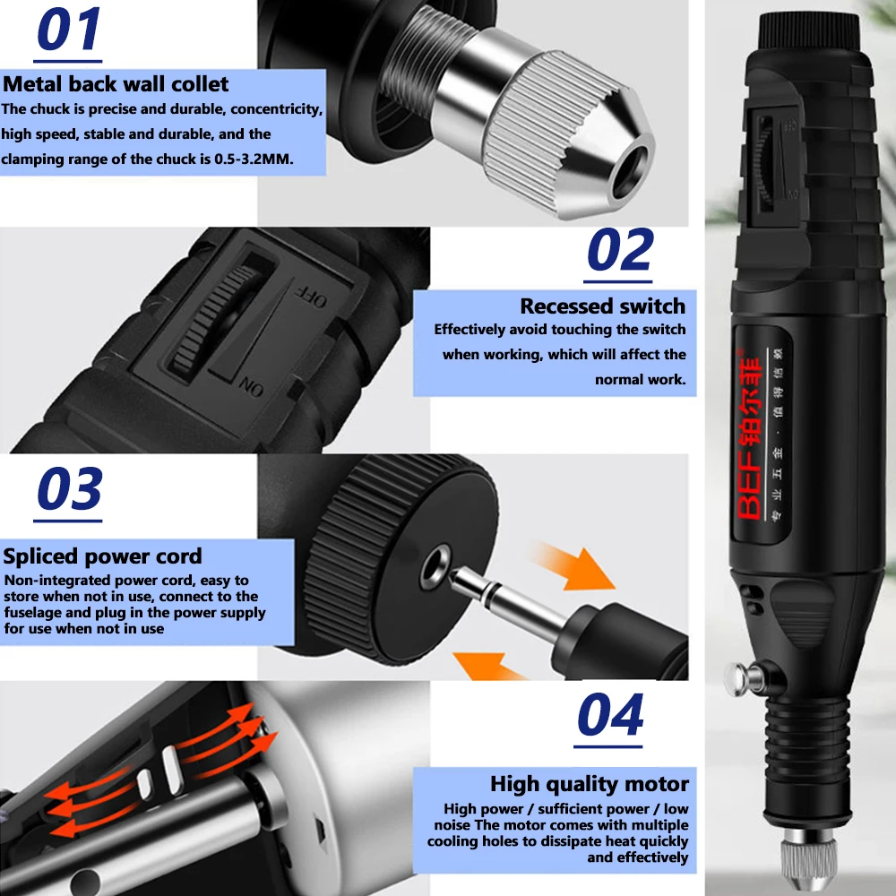 USB Electric Drill Mini Electric Grinding Variable Speed Rotary Tool Drill Bit Engraving Pen DIY Milling Polishing Tool