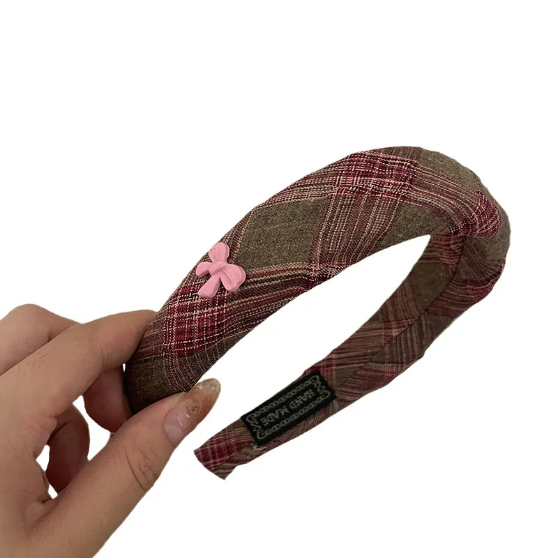 American Bow Headband Pink Sweet Hair hoop Plaid Headband Hair Fixer Hair Accessories for Women