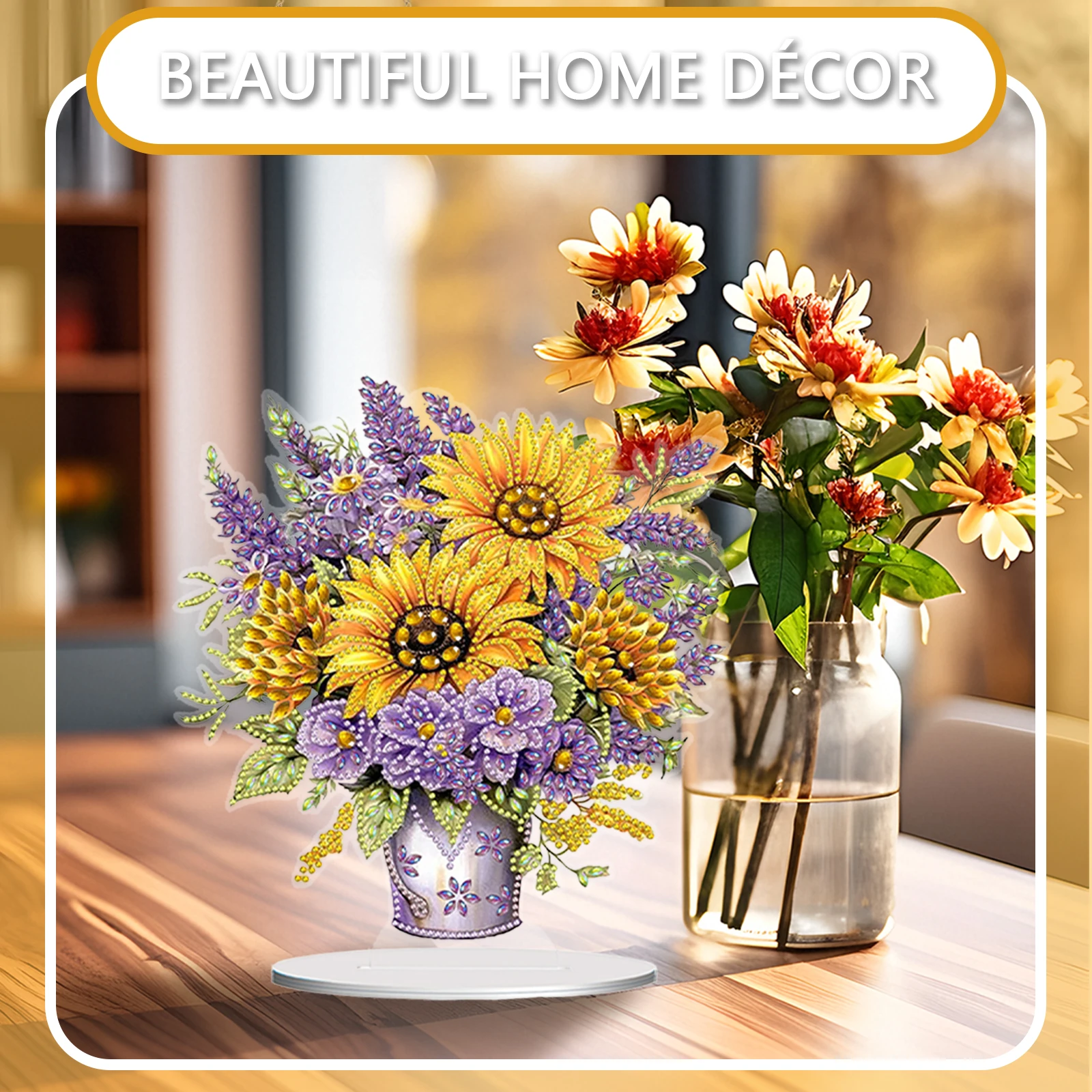 

Flower Bouquet Table Top Diamond Painting Ornament Kits Colorful 5D DIY Diamond Art Tabletop Decorations for Adults Beginner