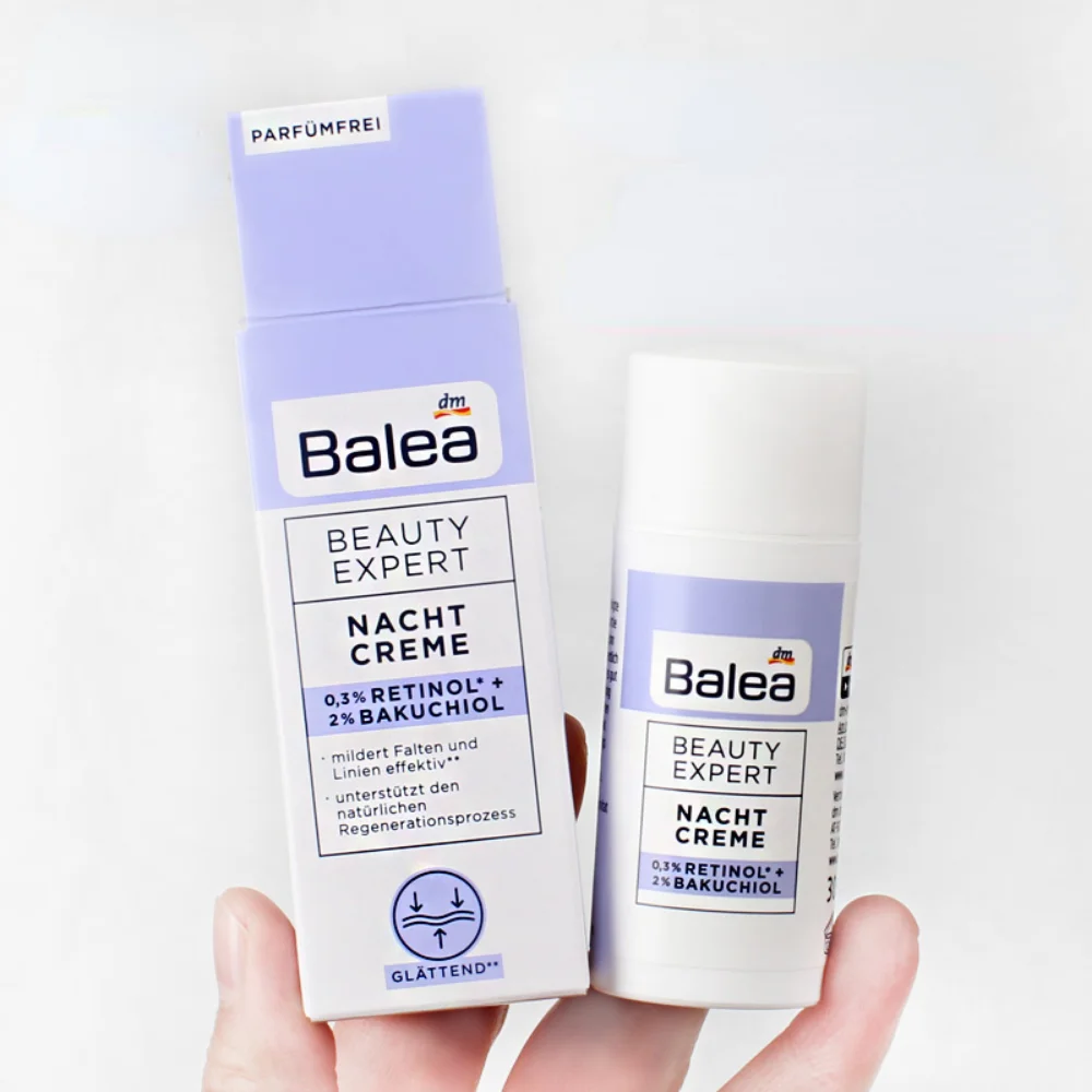 Balea-Creme Noturno para Cuidados com a Pele, Hidratante Intenso, Nutritivo e Refirmante, Produto Anti-Rugas, 0,3% Retinol, 2% Bakuchiol, 30ml, Alemanha