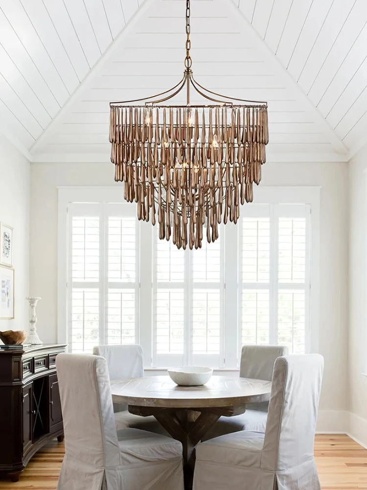 

Living Room Decor Villa Artistic Water Drop Basket Cottage Ceiling Chandeliers Metal Home LED Lighting Fixture Hanging Lamps