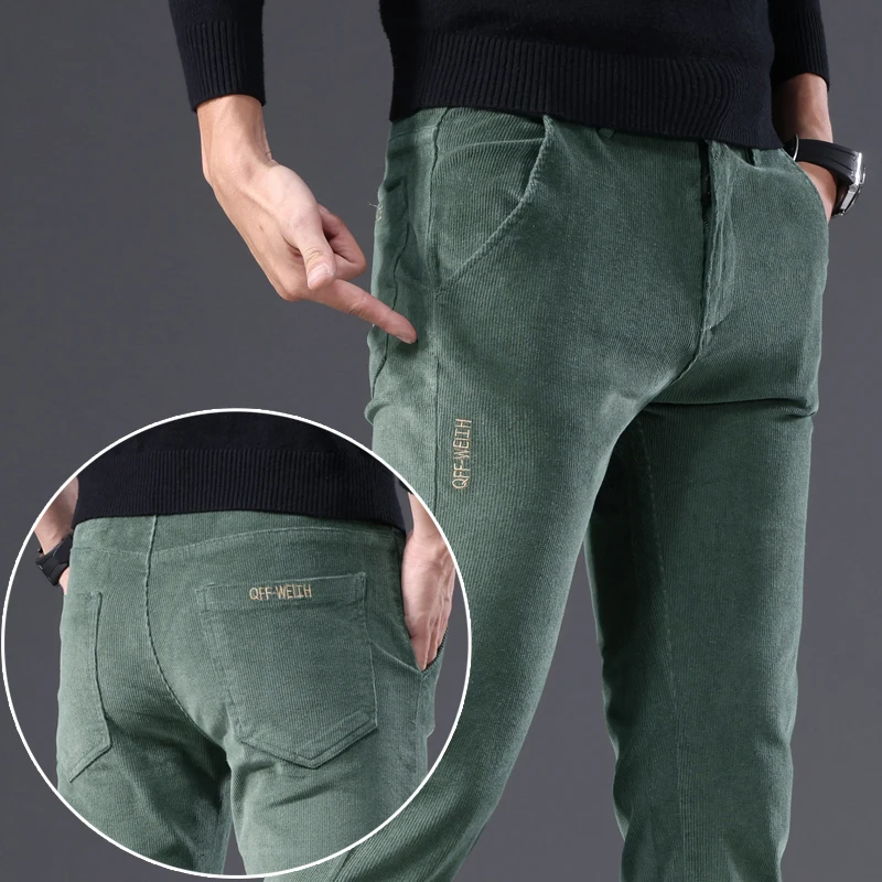 3 Colors Corduroy Slim Straight Men's Casual Pants Autumn Winter Embroidery Fashion Stretch Trousers Brand Male Clothing New