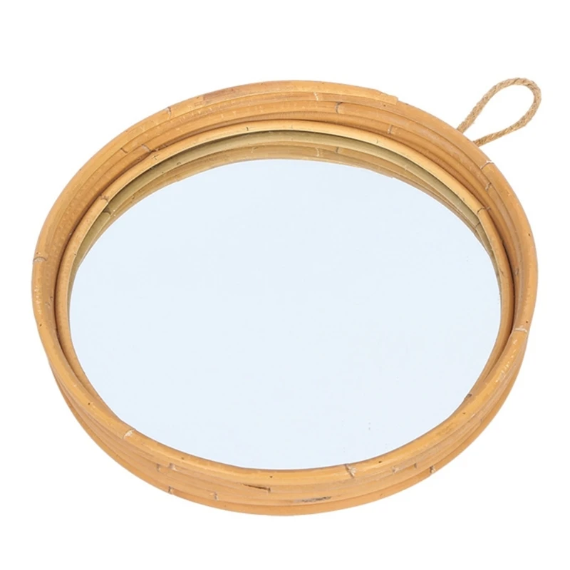 XX9B Handcraft Rattan Dressings Mirror Wall Hanging Mirror Woven Art Mirror for Makeup and Hairstyling Application Decors