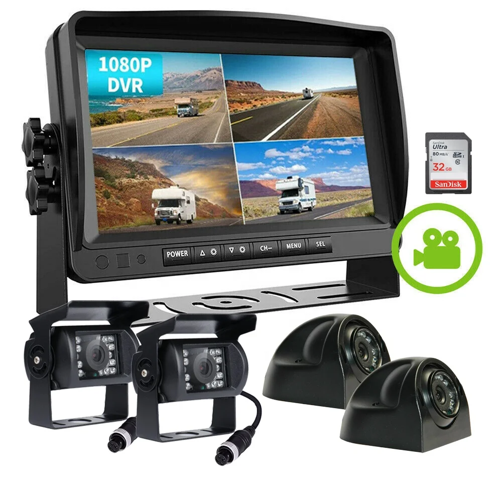 Factory Supply Reverse Camera And 9in Full Hd 1080P Quad Split Loop Recording Monitor Night Vision With DVR 9in IPS Monitor