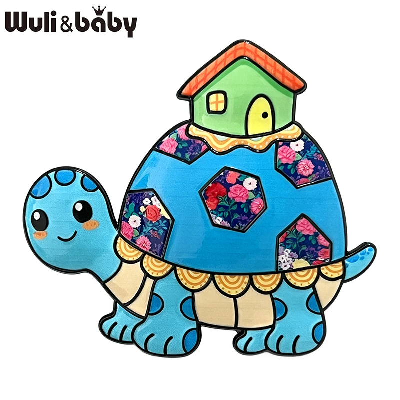 Wuli&baby Lovely Turtle Brooches For Women Unisex 4-color Carrying House Tortoise Animal Party Casual Brooch Pins Gifts