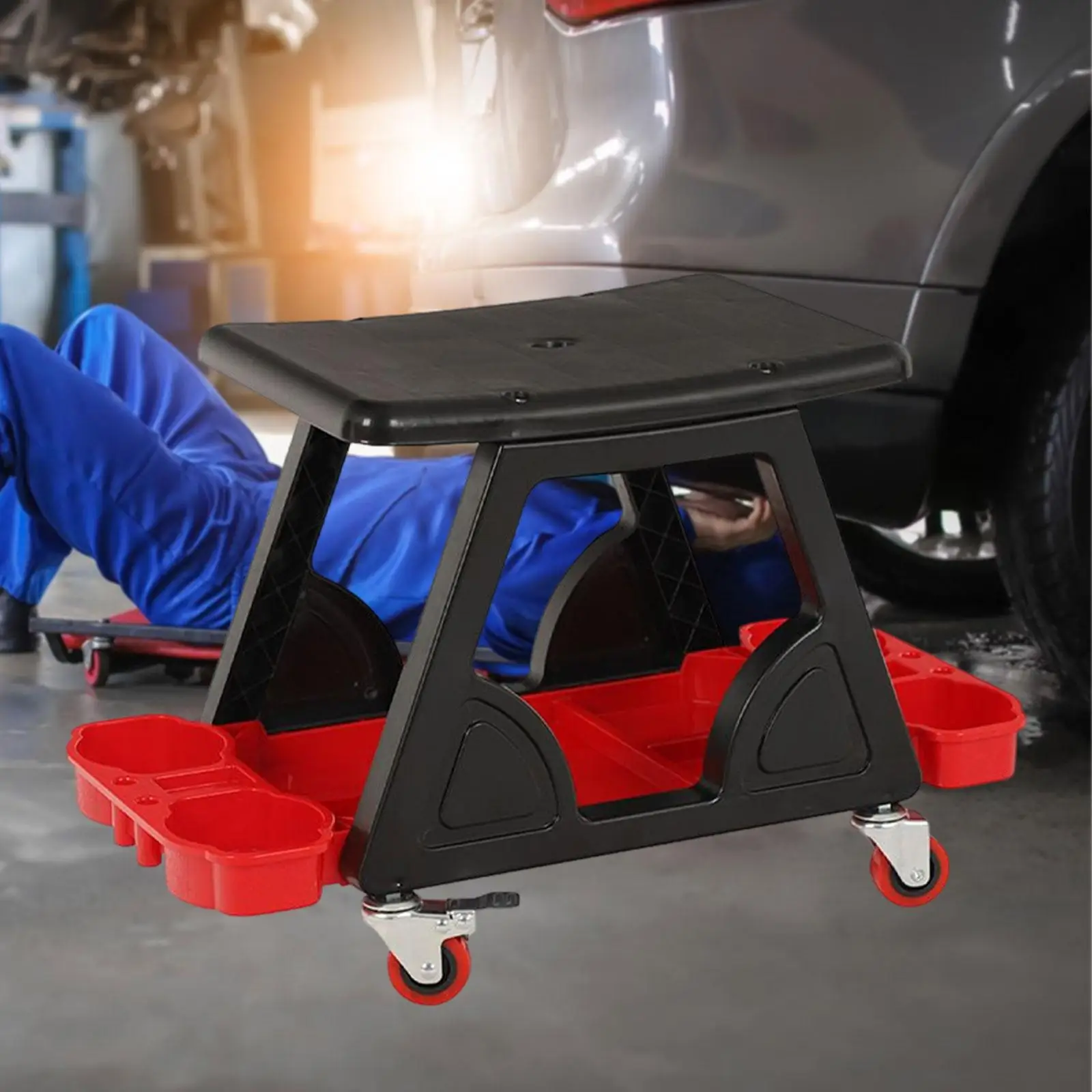 Car Detailing Stool Chair Garage Shop Creepers Roller Mechanics Seat with Tool