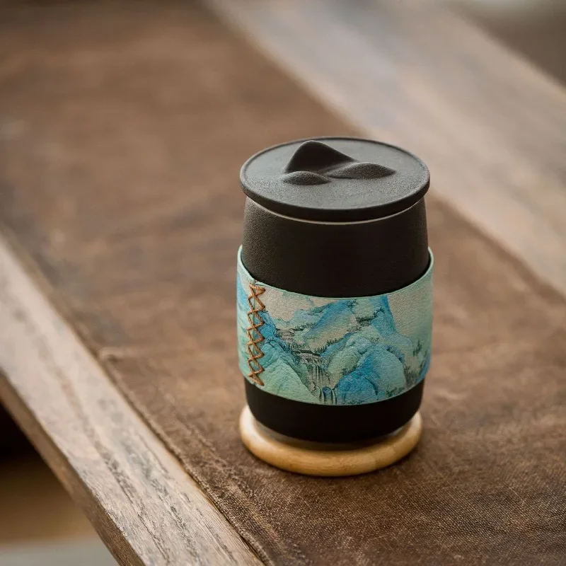 Ceramic filter teacup Personal cup Portable bag gift Thousand miles of Jiangshan creative tea gift Portable Mid-Autumn Festival