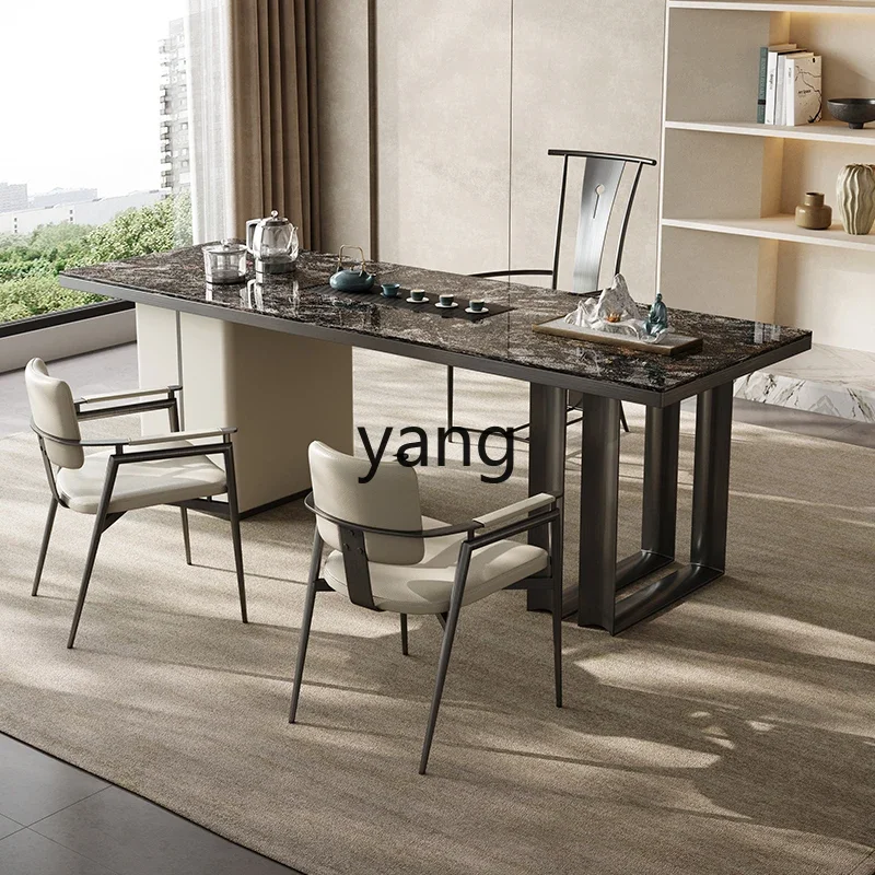 

LMM luxury stone tea table and chair combination modern simple high-end light luxury rock slab tea table