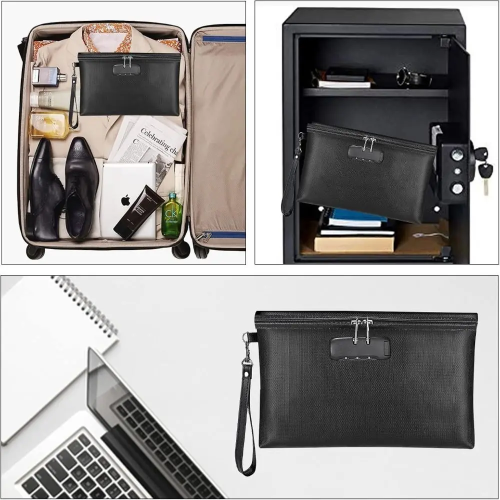 Heat-resistant Code Lock Fireproof Document Bag with Lock Portable Zipper Cash Pouch Waterproof with Hanging Handle