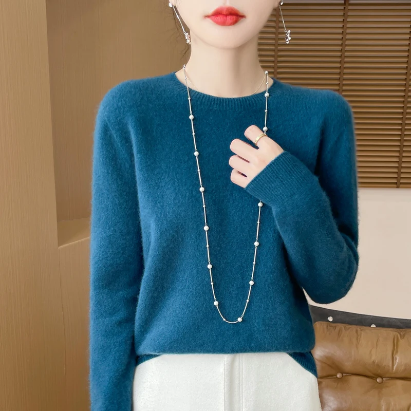 الخريف الشتاء النساء 100% ميرينو رداء علوي من الصوف س الرقبة الكشمير البلوز الأساسية ملابس عصرية الراحة الدافئة عادية الصلبة #4