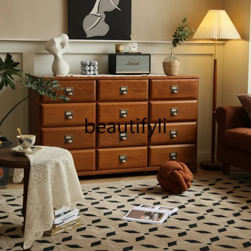 

Solid Wood Vintage Sideboard Storage Cabinet Nordic Living Room Wine Tea Water Storage Cabinet Cherry Wood Vintage Cabinet