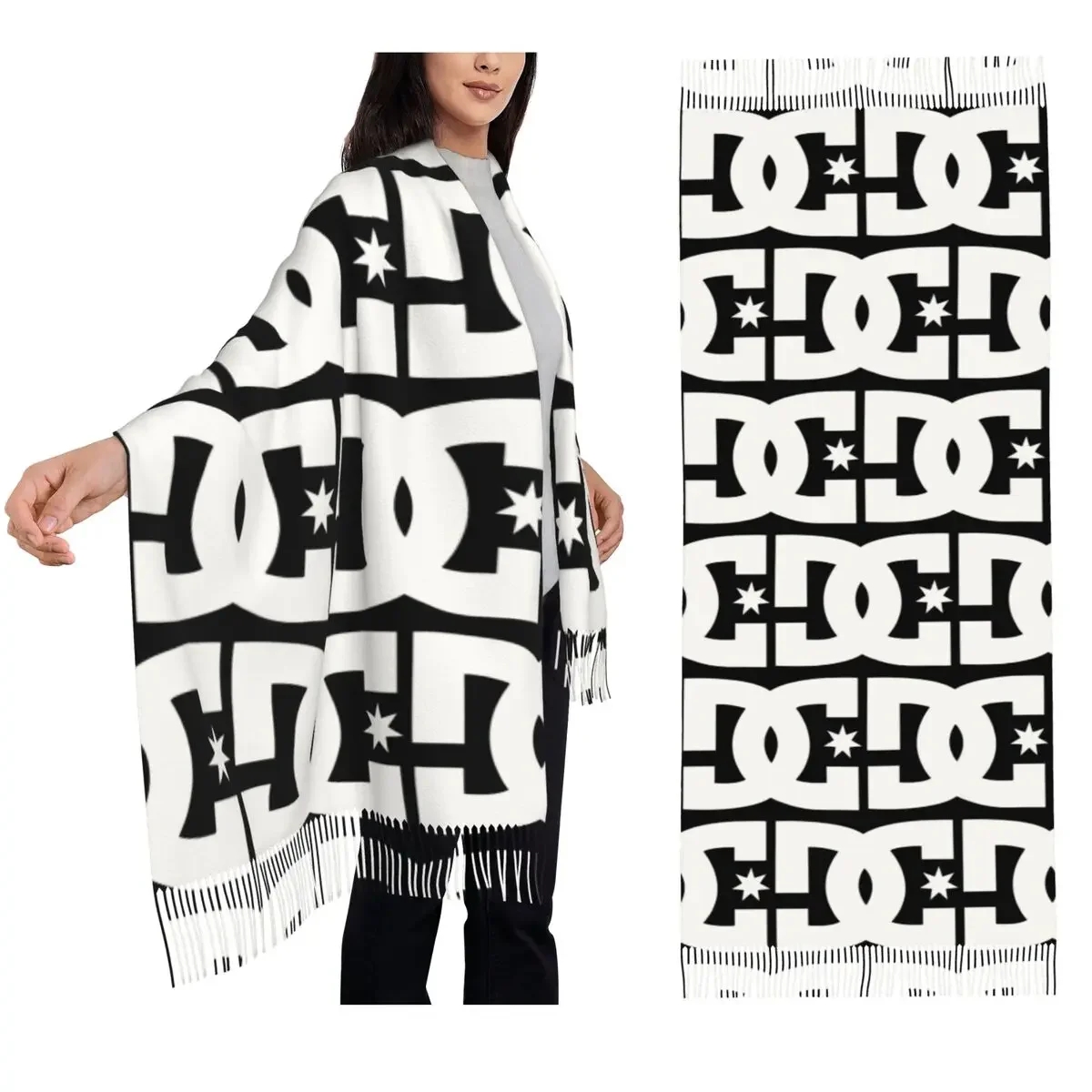 

DC Shoe Co Шарф Шарфы с кисточками для женщин Мягкие теплые шали и накидки Длинная осенне-зимняя шаль