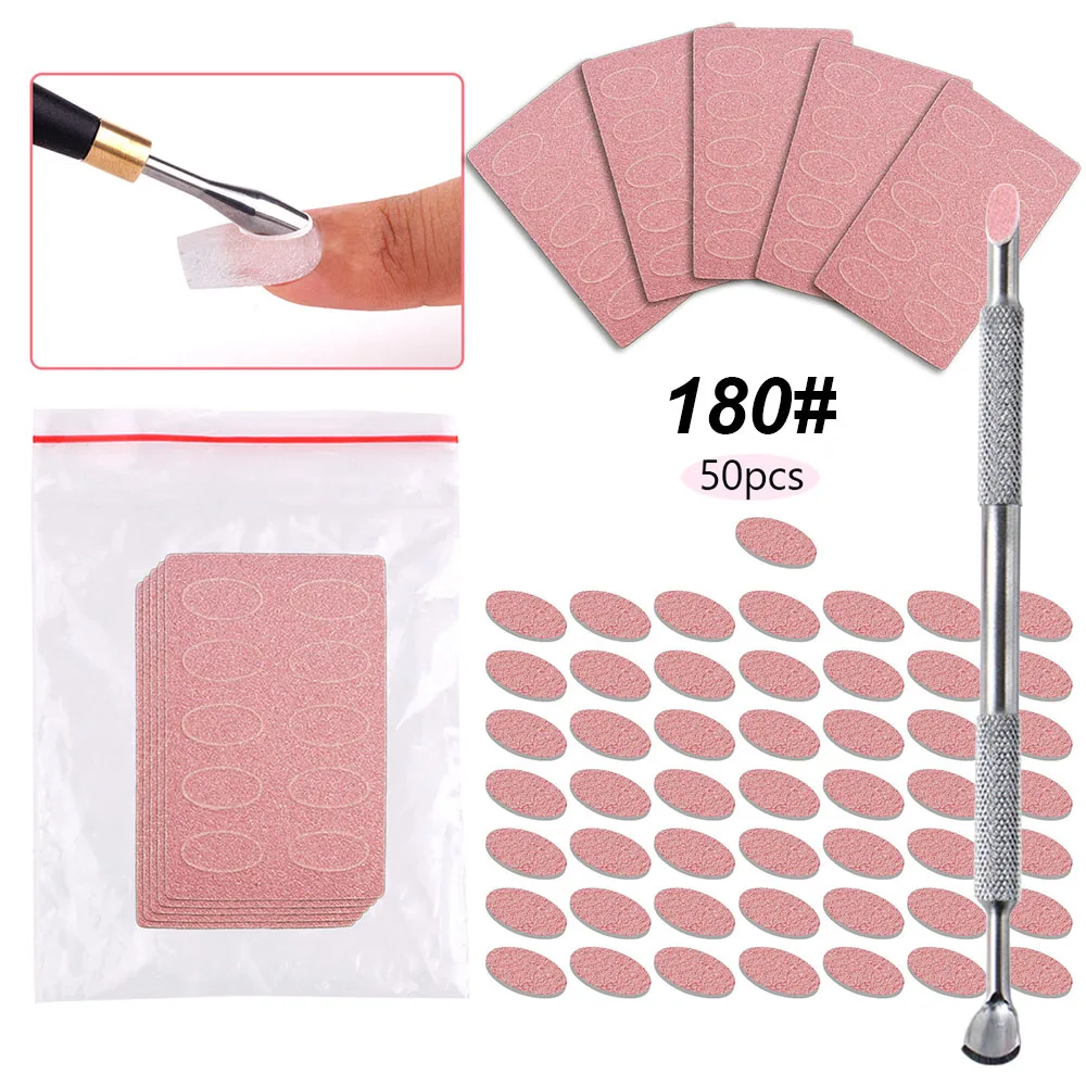 180 グリット自己粘着サンドペーパー角質除去用ネイル研磨ファイルスライダー、キューティクルプッシャーベベルシャベルマニキュア付き # *