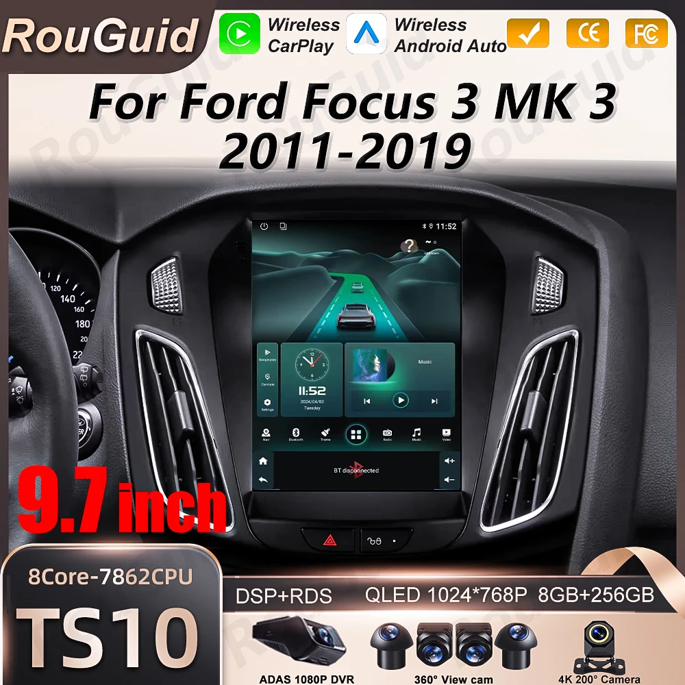 Radio para Auto Android 16 para Ford Focus 3 Mk 3 2011 2012 - 2019, Reproductor de Video Inalámbrico Carplay, Unidad Principal Estéreo, Navegación GPS