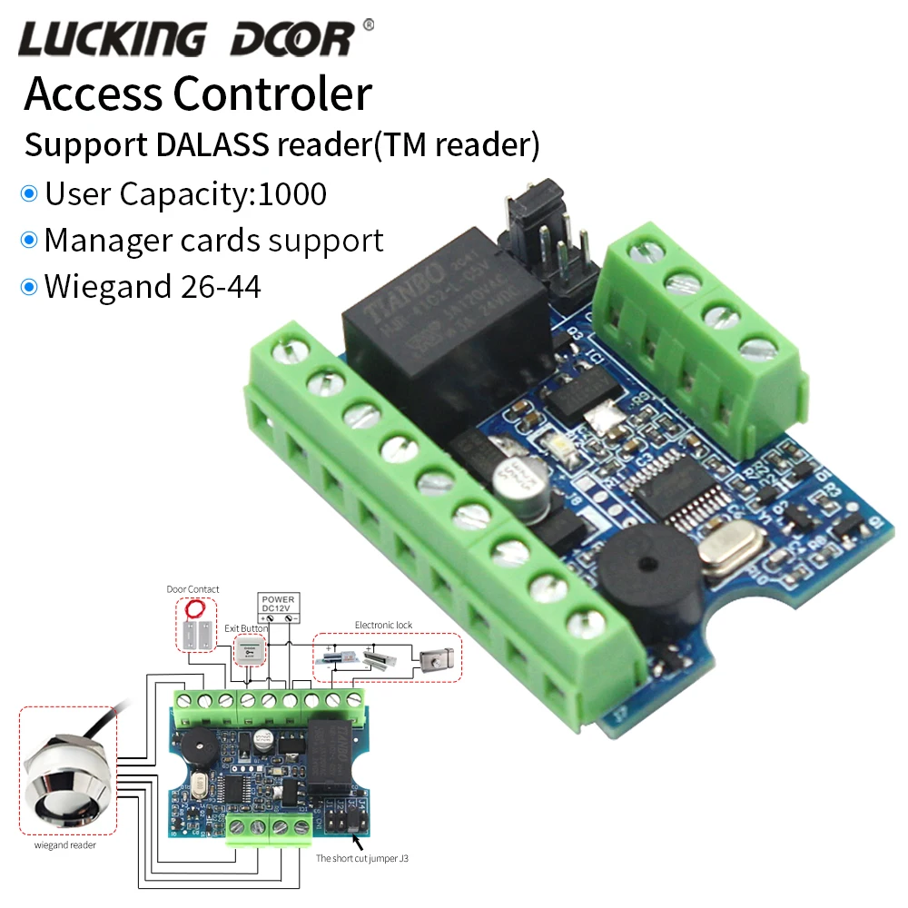 액세스 제어 미니 릴레이 모듈 컨트롤러 보드 키트, TM Wiegand RFID 카드 리더 세트, 문짝 시스템 지지대 관리자 카드 1000 사용자, 12V 